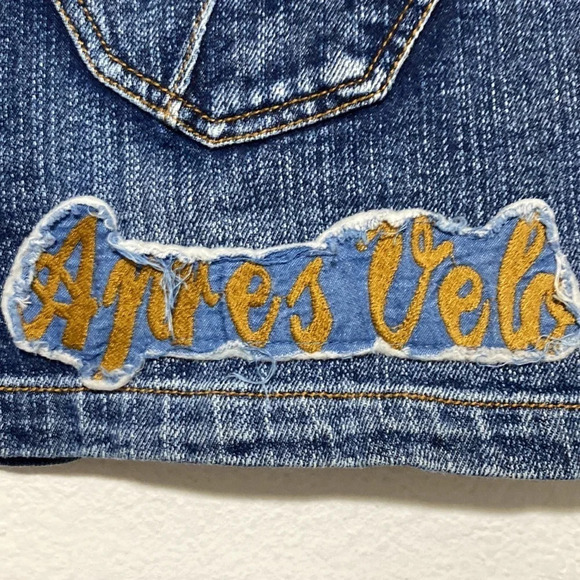 Apres Velo Denim Skirt Bicycle Patchwork Mini Low Rise Bicycle Size 12 - Picture 9 of 14